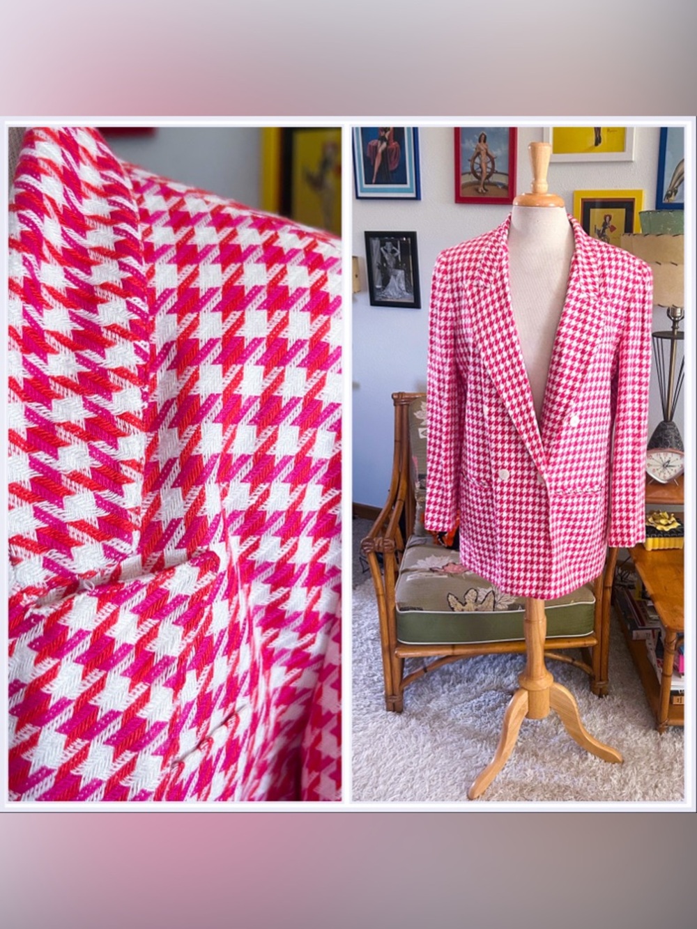Vintage 1940s Style Blazer | Houndstooth | Boyfriend | M L | Suit Coat | 40s 80s